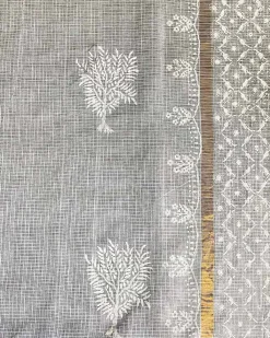 Cloudberry Kota Doria Ivory Block Printed Saree - SFD