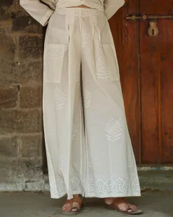 Coconut Frost Ivory Block Printed Pants - SFD