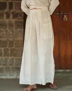 Coconut Frost Ivory Block Printed Pants - SFD