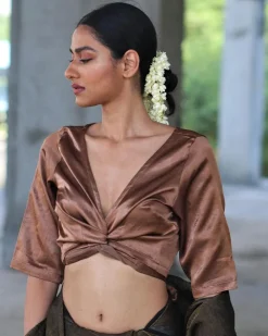 Copper Tieup Mashru Silk Blouse-Manjari