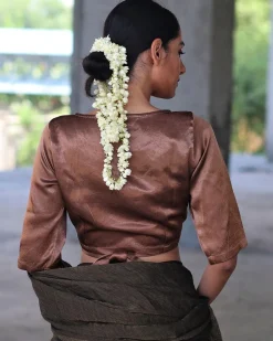 Copper Tieup Mashru Silk Blouse-Manjari