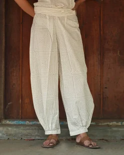 Cream Eclipse Ivory Block Printed Pants - SFD