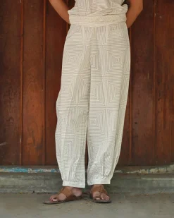 Cream Eclipse Ivory Block Printed Pants - SFD