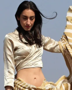 Cream Mashru Silk Wrap Crop Top Blouse
