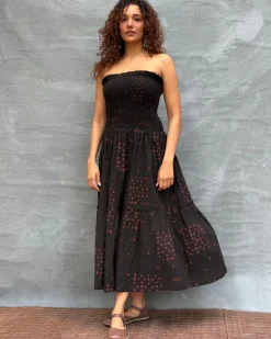 Crimson Earthrise Blockprinted Cotton Dress