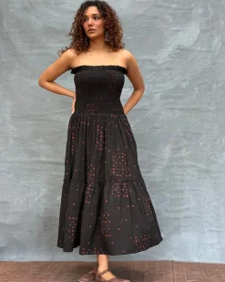 Crimson Earthrise Blockprinted Cotton Dress