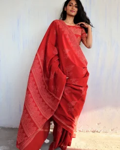 Cynthia Hand Blockprinted Cotton Saree- Butterfly Girls