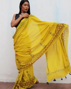 Daffodil Hand Blockprinted Cotton Saree - Fmtm