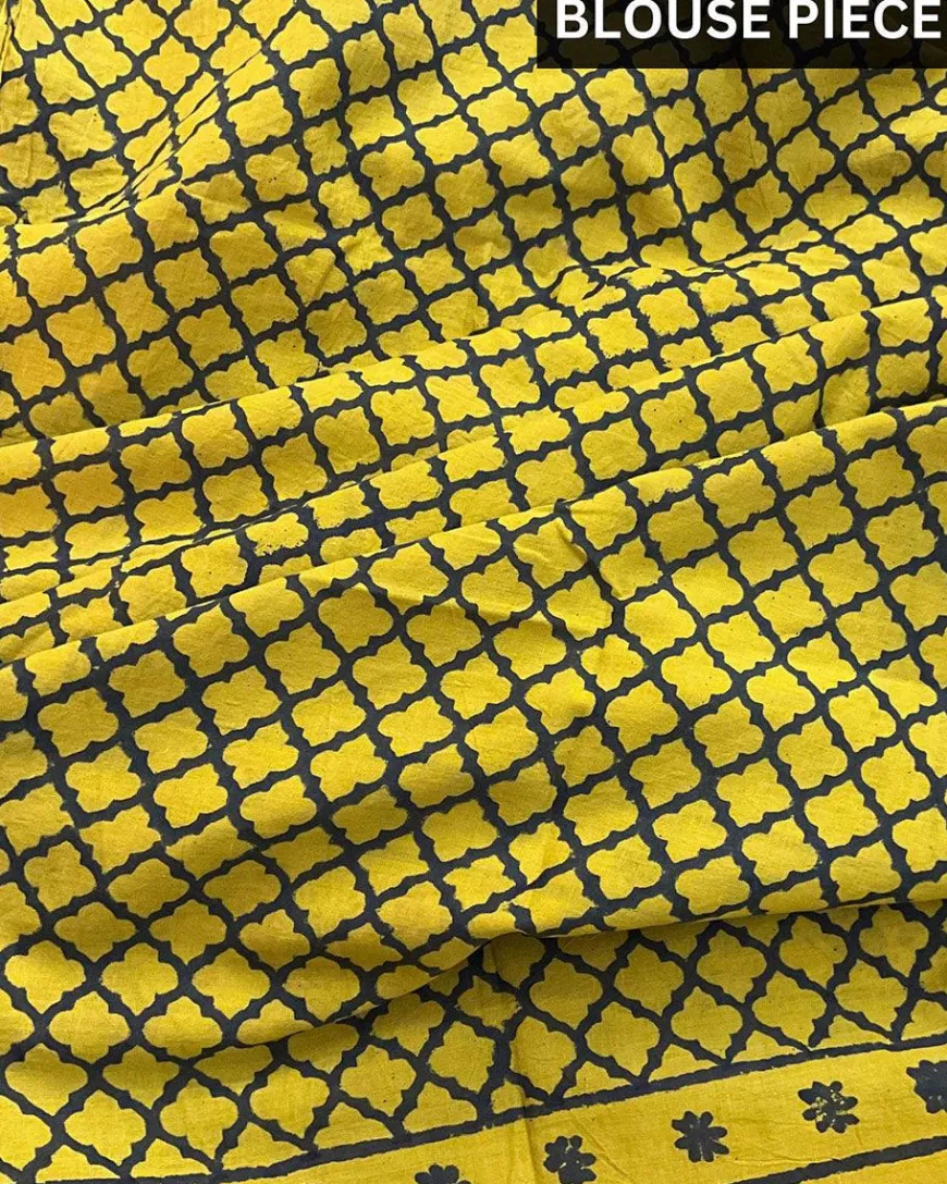Daffodil Hand Blockprinted Cotton Saree - Fmtm