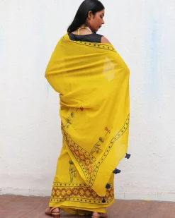 Daffodil Hand Blockprinted Cotton Saree - Fmtm
