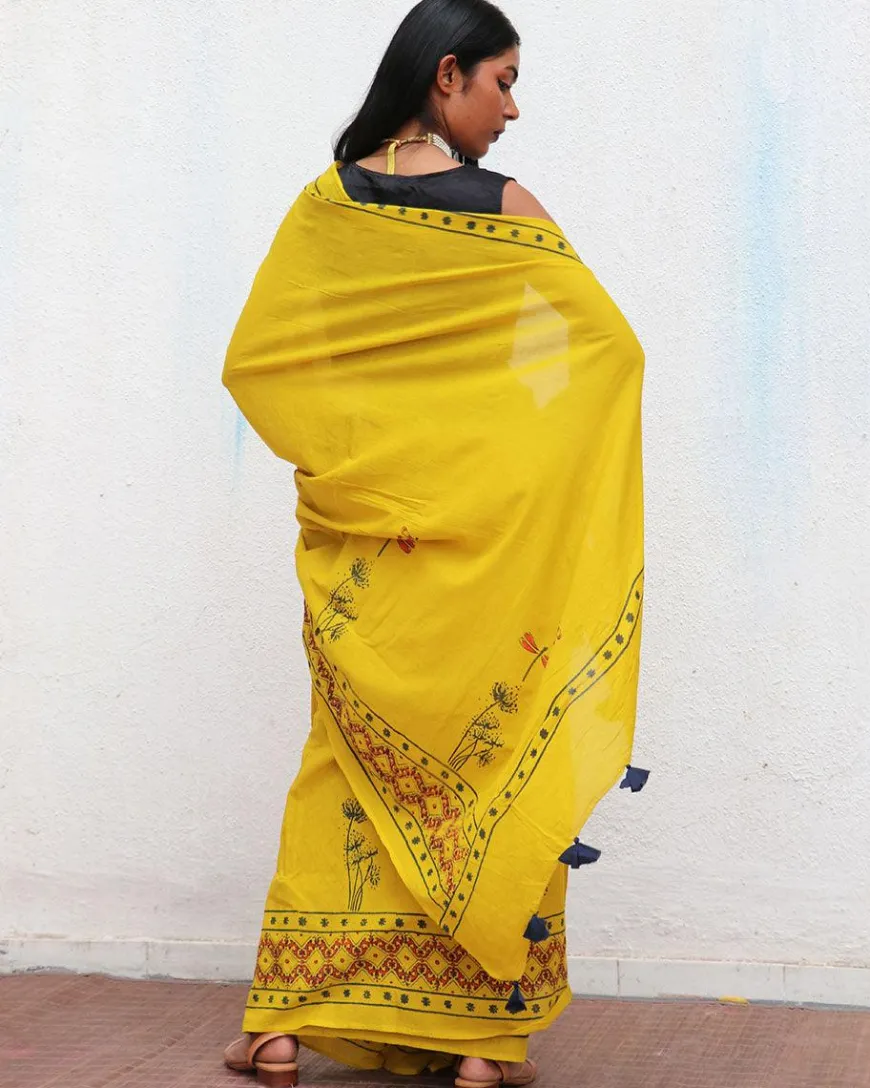 Daffodil Hand Blockprinted Cotton Saree - Fmtm