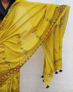 Daffodil Hand Blockprinted Cotton Saree - Fmtm