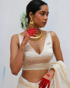 Daphne Cream Mashru Silk Blouse