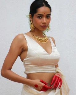 Daphne Cream Mashru Silk Blouse