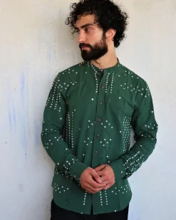 Deep Sea Green Dots Blockprinted Men'S Shirt