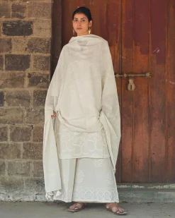 Desert Milk Ivory Block Printed Dupatta - SFD
