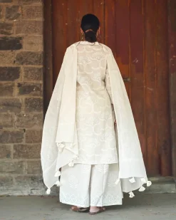 Desert Milk Ivory Block Printed Dupatta - SFD