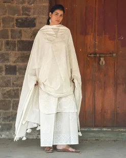 Desert Milk Ivory Block Printed Dupatta - SFD