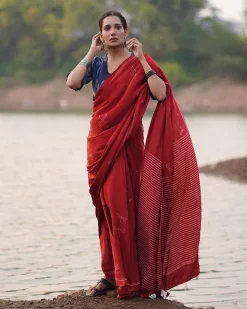 Dhara Blockprinted Modal Silk Saree - Jaisal