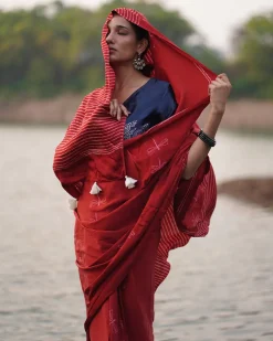 Dhara Blockprinted Modal Silk Saree - Jaisal