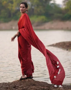 Dhara Blockprinted Modal Silk Saree - Jaisal