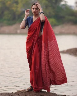 Dhara Blockprinted Modal Silk Saree - Jaisal