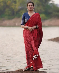 Dhara Blockprinted Modal Silk Saree - Jaisal