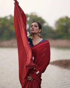 Dhara Blockprinted Modal Silk Saree - Jaisal