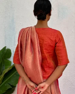 Dipti Handwoven Linen Zari Blouse - Eknoor