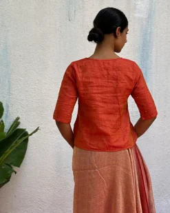 Dipti Handwoven Linen Zari Blouse - Eknoor