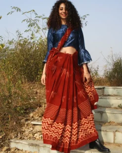 Dragonfly Charm Handblockprinted Cotton Saree
