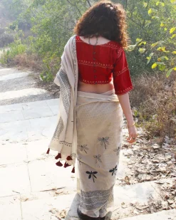 Dragonfly Dawn Handblockprinted Cotton Saree