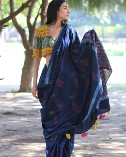 Dragonfly Dream Hand Blockprinted Cotton Saree