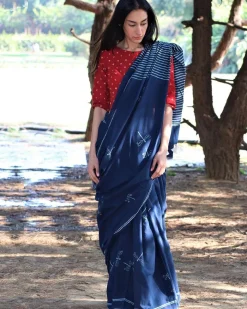 Dragonfly Flight Hand Blockprinted Cotton Saree