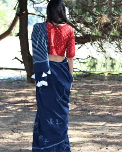 Dragonfly Flight Hand Blockprinted Cotton Saree