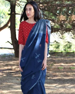 Dragonfly Flight Hand Blockprinted Cotton Saree