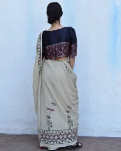 Dragonfly Garden Handblockprinted Cotton Saree
