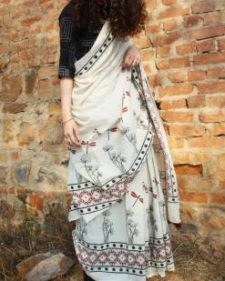 Dragonfly Garden Handblockprinted Cotton Saree