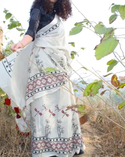 Dragonfly Garden Handblockprinted Cotton Saree