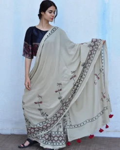 Dragonfly Garden Handblockprinted Cotton Saree