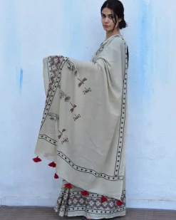 Dragonfly Garden Handblockprinted Cotton Saree