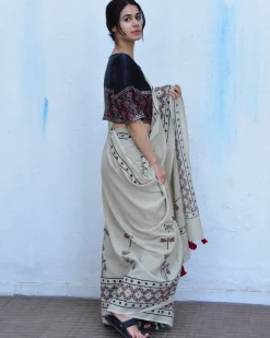Dragonfly Garden Handblockprinted Cotton Saree
