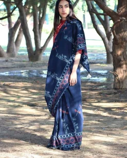 Dragonfly Glory Handblockprinted Mulmul Cotton Saree