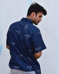 Dragonfly In Blue Handblockprinted Pure Cotton Shirt