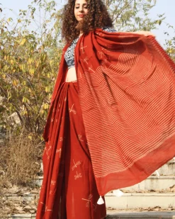 Dragonfly Love Handblockprinted Cotton Saree