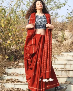 Dragonfly Love Handblockprinted Cotton Saree