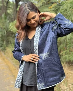 Dragonfly Mashru Silk Reversible Quilted Jacket