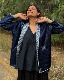 Dragonfly Mashru Silk Reversible Quilted Jacket