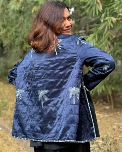 Dragonfly Mashru Silk Reversible Quilted Jacket