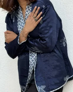 Dragonfly Mashru Silk Reversible Quilted Jacket